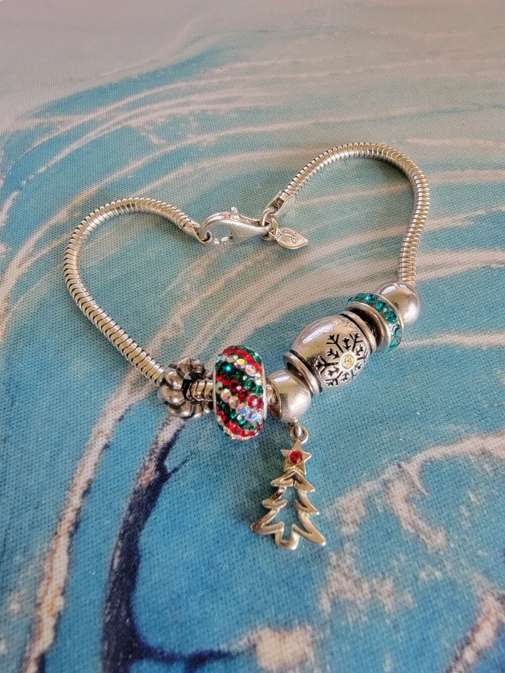 Sterling Silver Michael Anthony Snake Chain Charm Bracelet 7" With 6 Beads